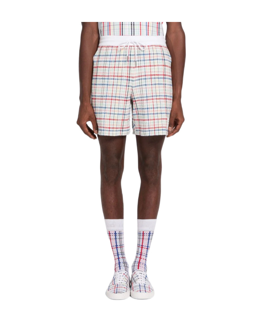 Thom Browne Gingham-check Tweed Shorts In White