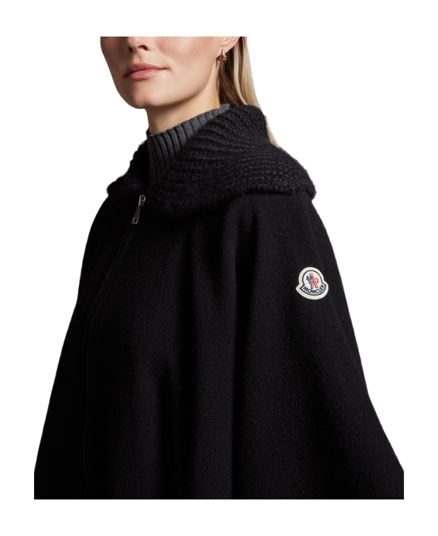 Moncler Logo-patch Wool Cape In Black