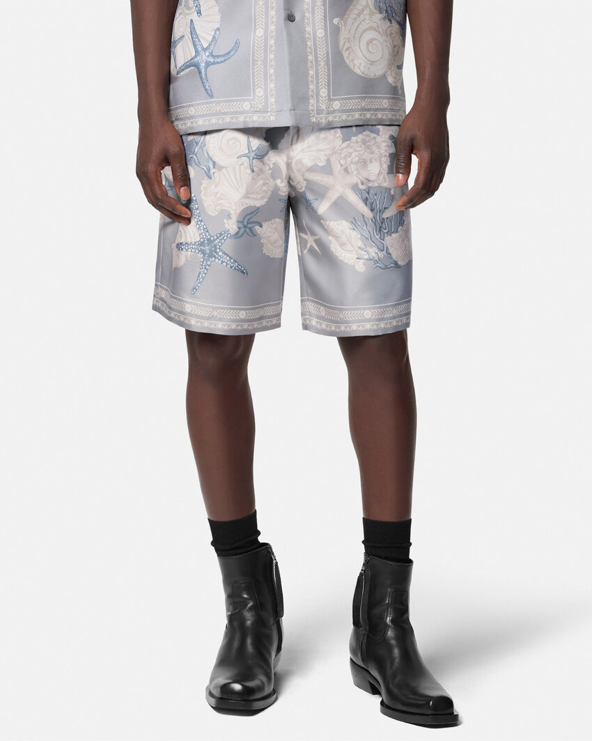 Versace Barocco Sea-print Cotton Shorts In Gray
