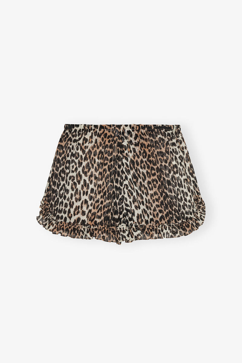Ganni Leopard Printed Chiffon Ruffled Shorts In Animal Print