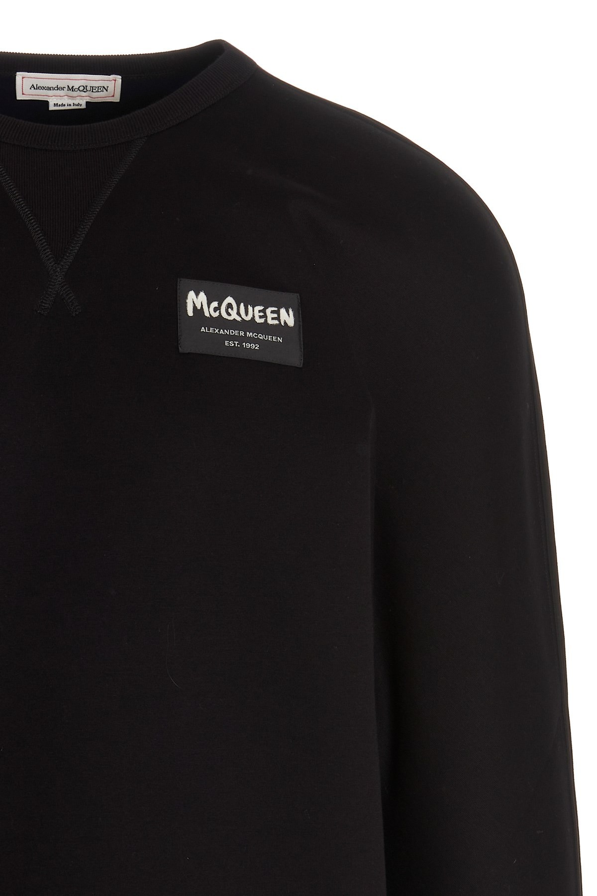 Alexander Mcqueen Graffiti Logo Patch Cotton Sweatshirt In Black