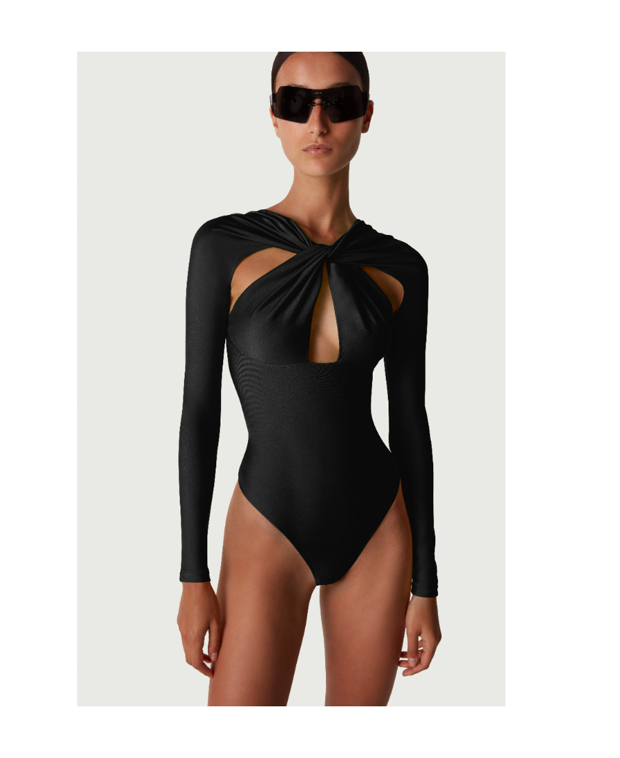 Coperni Twisted Pleted And Hollowed Out One-piece Tights In Black