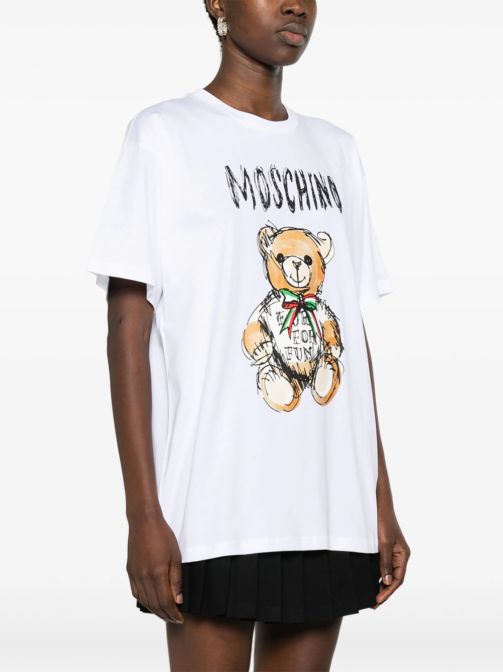 Moschino Hand Drawn Teddy Bear Logo T-shirt In White