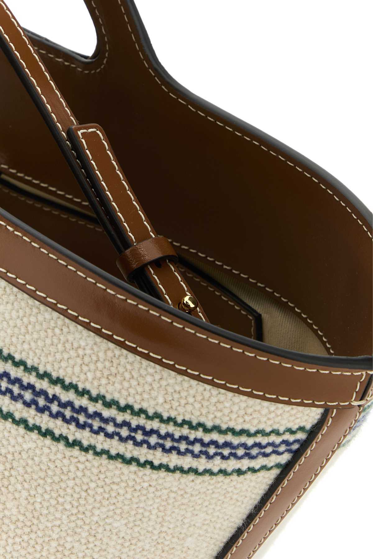 Shop Marni Logo Detailed Striped Tote Bag In Nude