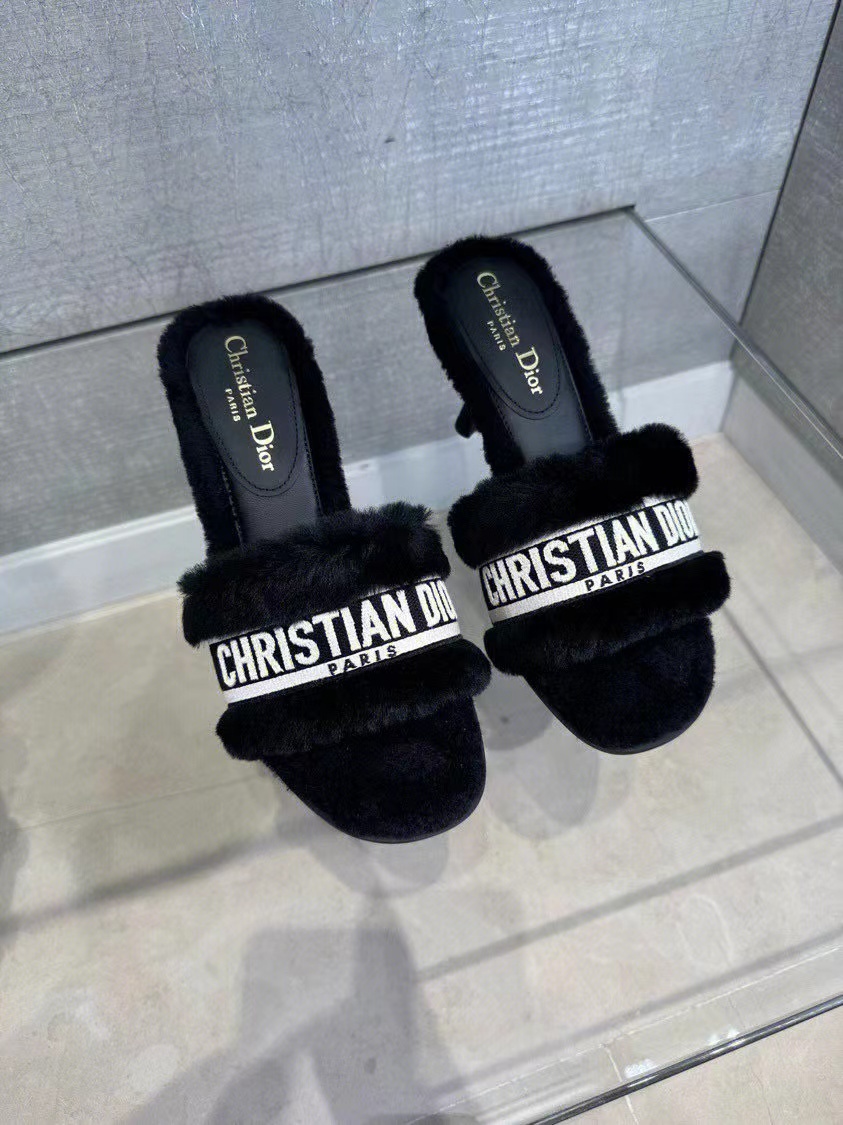 Dior Dway High Heel Slippers In Black