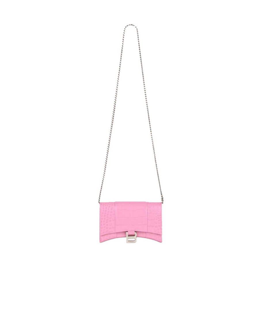 Balenciaga Hourglass Crocodile-embossed Chain Wallet In Pink