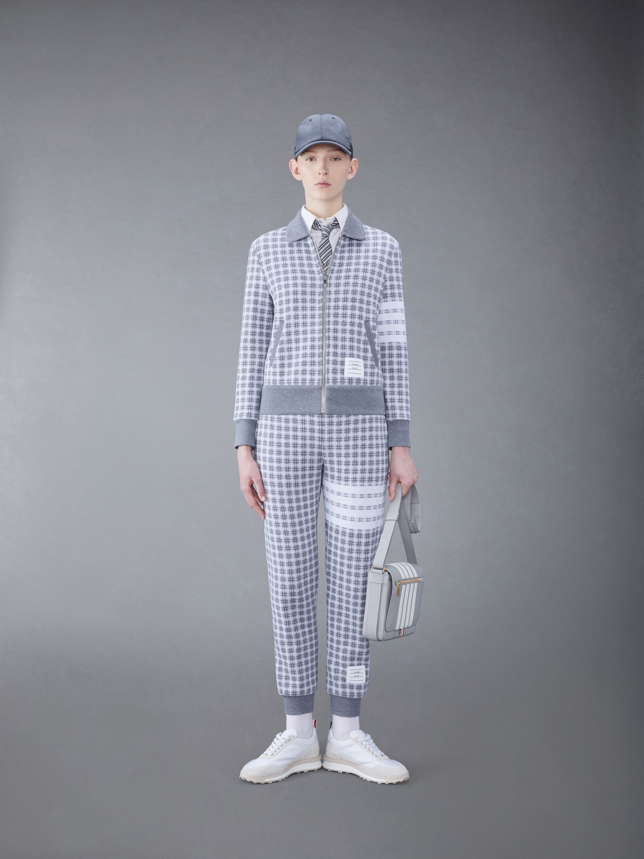 Thom Browne Checked Jacquard Track Pants In Gray