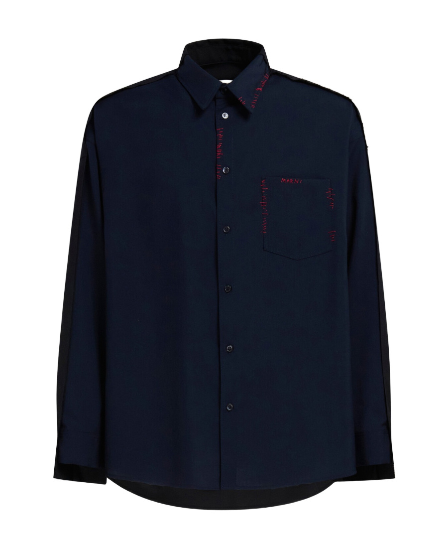Marni Cool Wool Shirt With Contrast Stitching Shirt And Blouse Black In Black