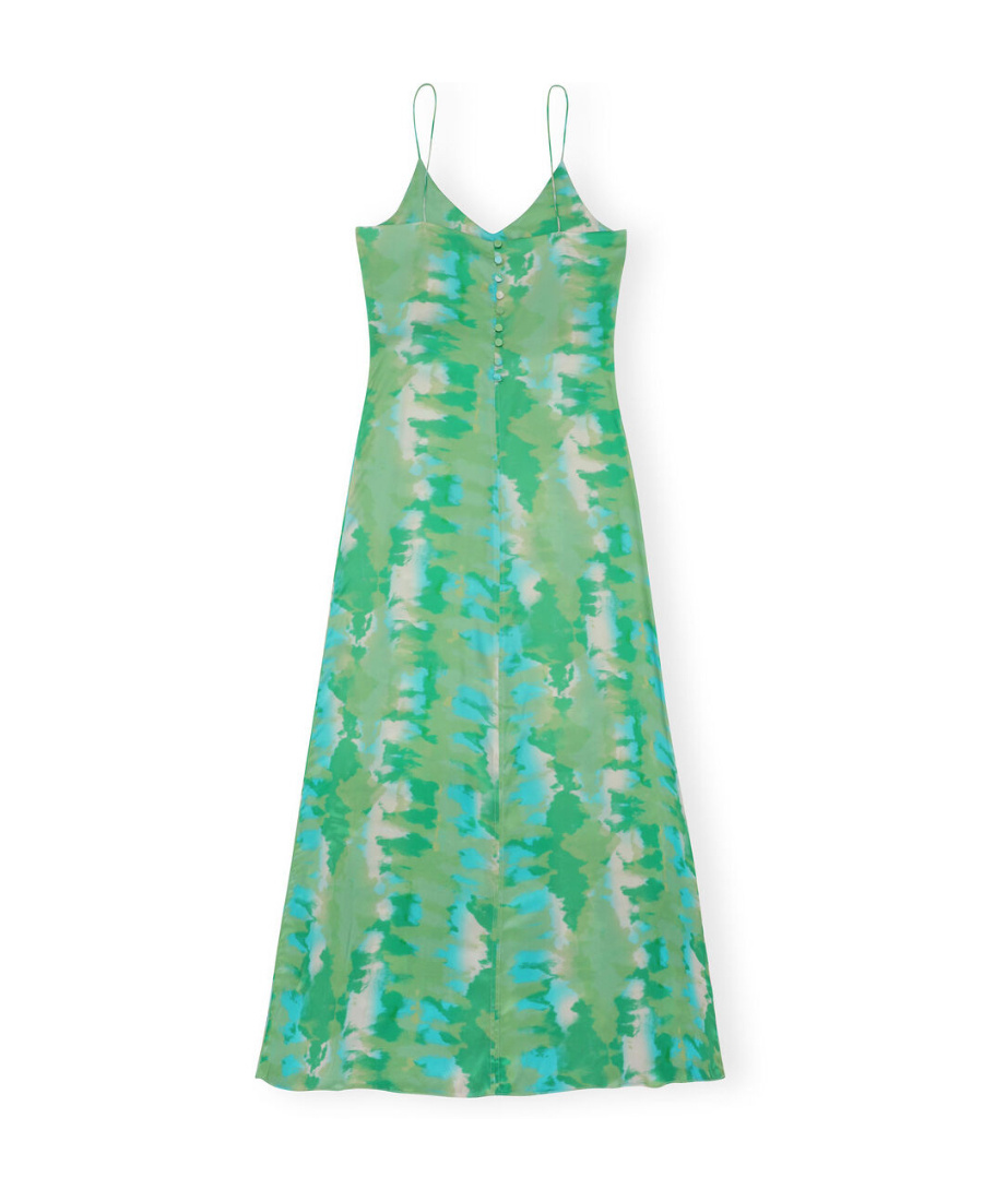 Ganni Stretch Satin Maxi Slip Dress In Green
