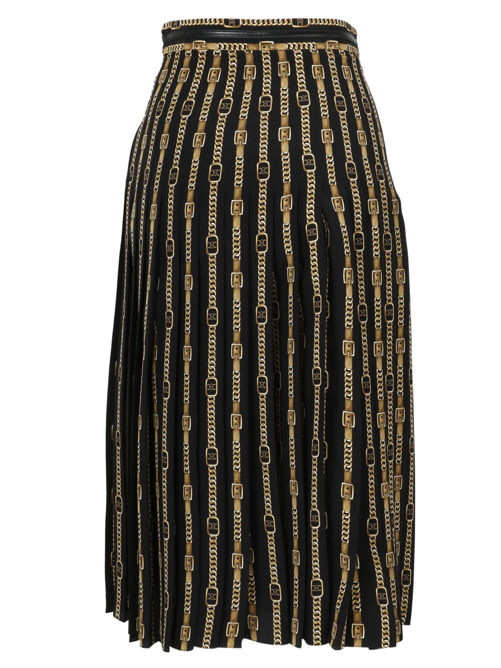 Celine Mulberry Silk Crepe Pleated Skirt In Black