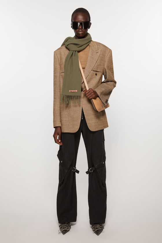 Acne Studios Logo-appliqué Wool Scarf In Brown