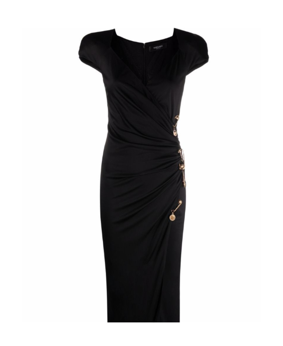 Versace Safety Pin Draped Fitted Dress