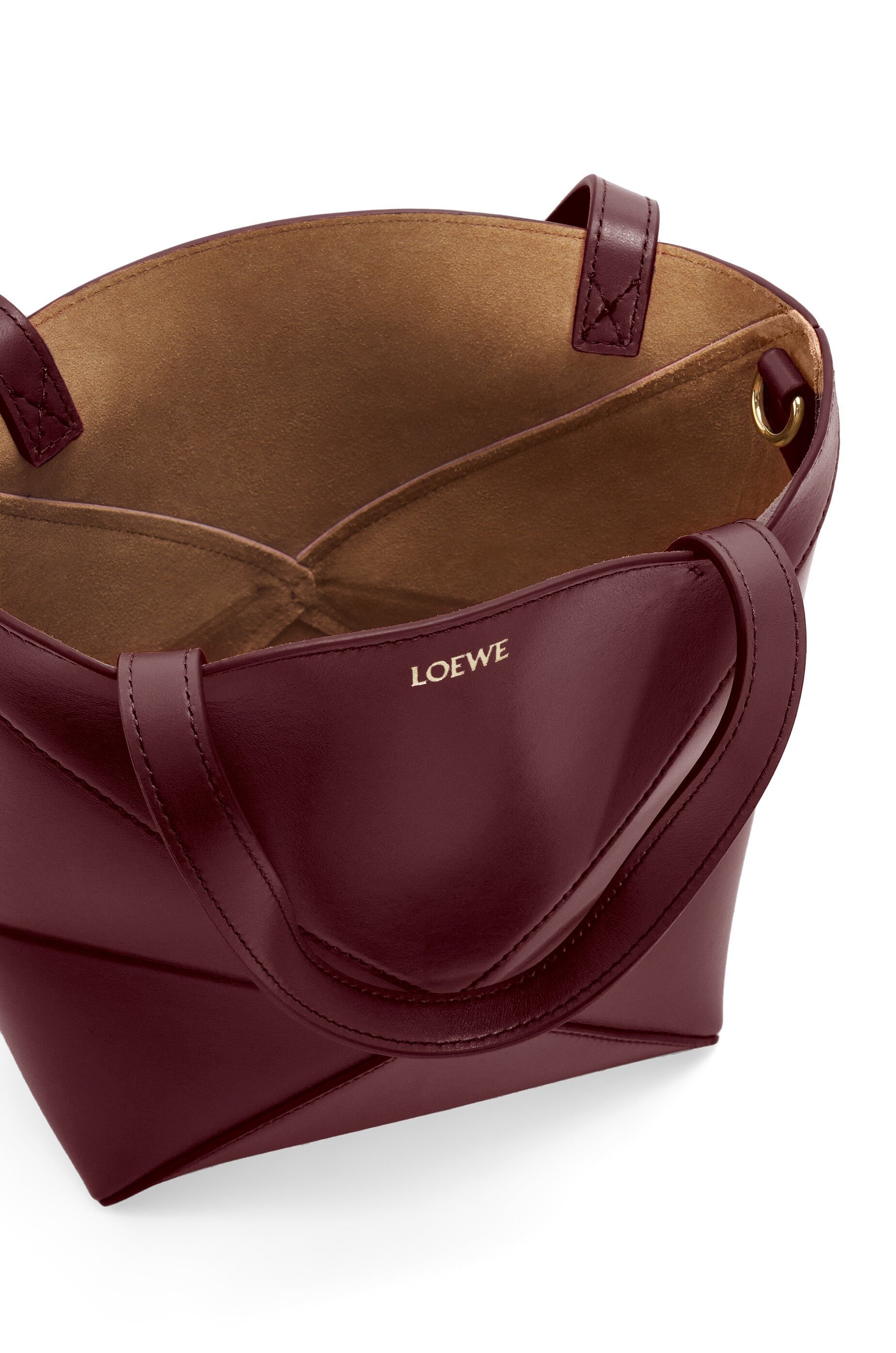 Loewe Mini Puzzle Fold Tote In Shiny Calfskin In Red