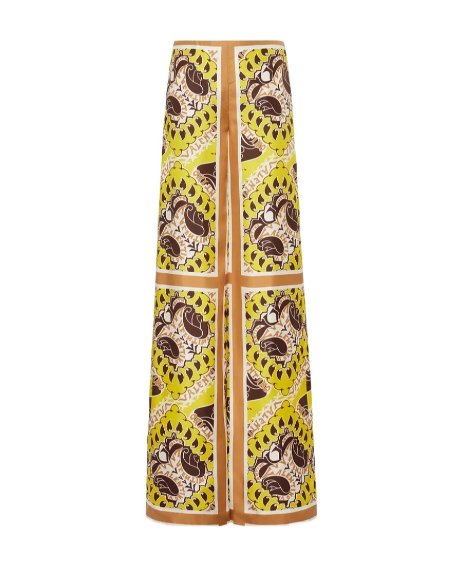 Valentino Paisley-print Logo Branded Silk Trousers In Nude