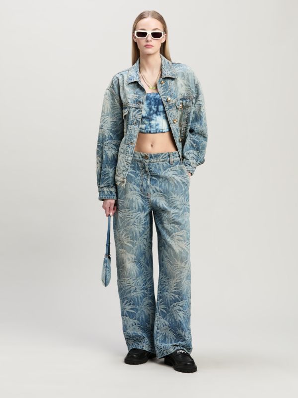 Palm Angels Blue Baggy Palms Wash Pattern Jeans In Blue
