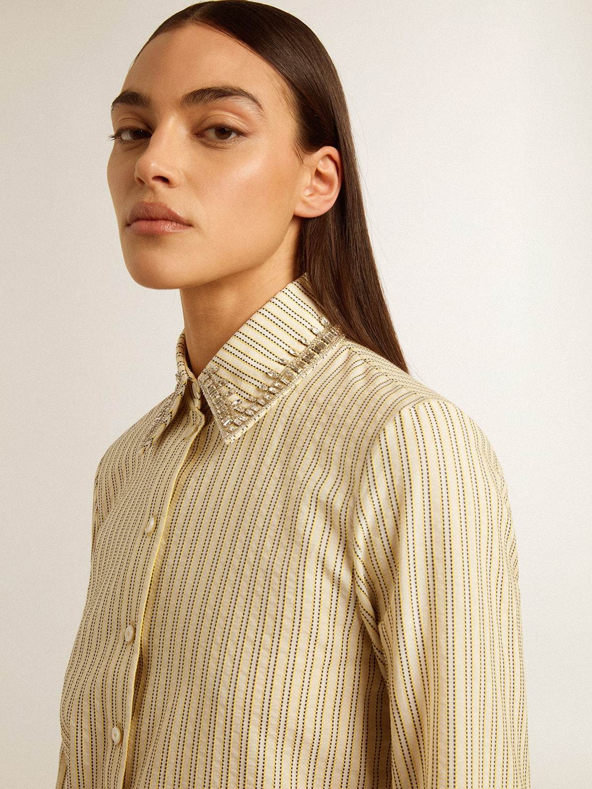 Golden Goose Crystal-embellished Striped Shirt In Nude