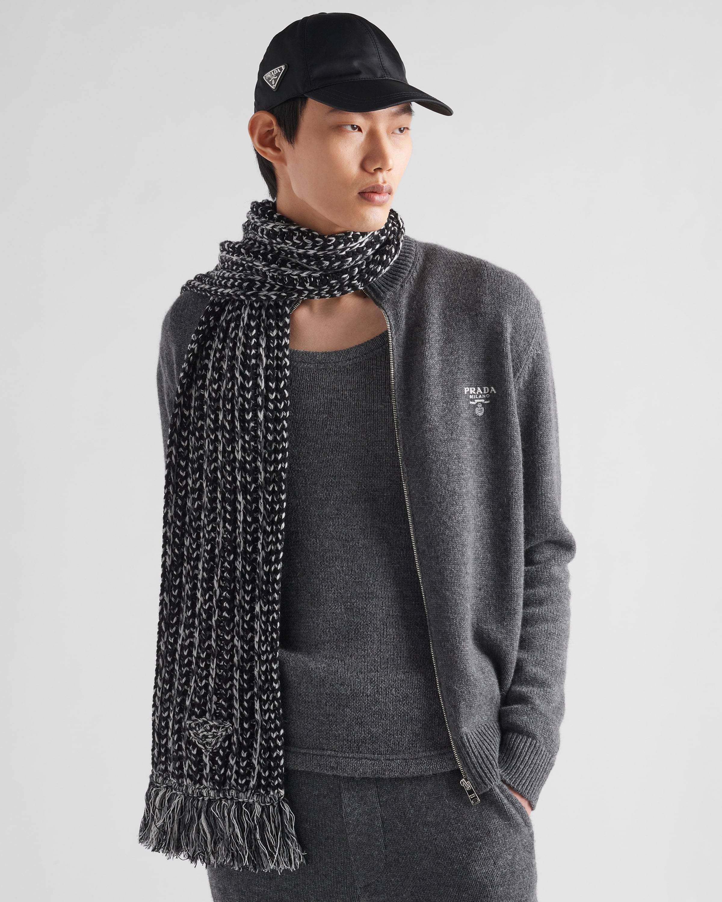 Prada Logo-embroidered Cashmere Sweatshirt In Gray