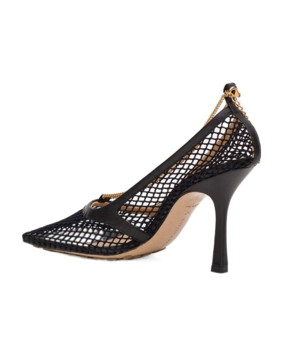Bottega Veneta Mesh Square-toe Pumps With Chain Detail 90 Mm In Black