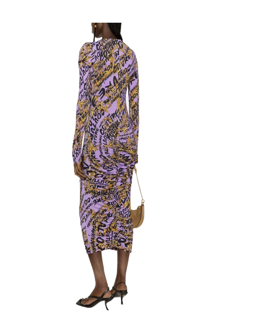 Versace Jeans All-over Logo-print Gathered Dress In Multicolor