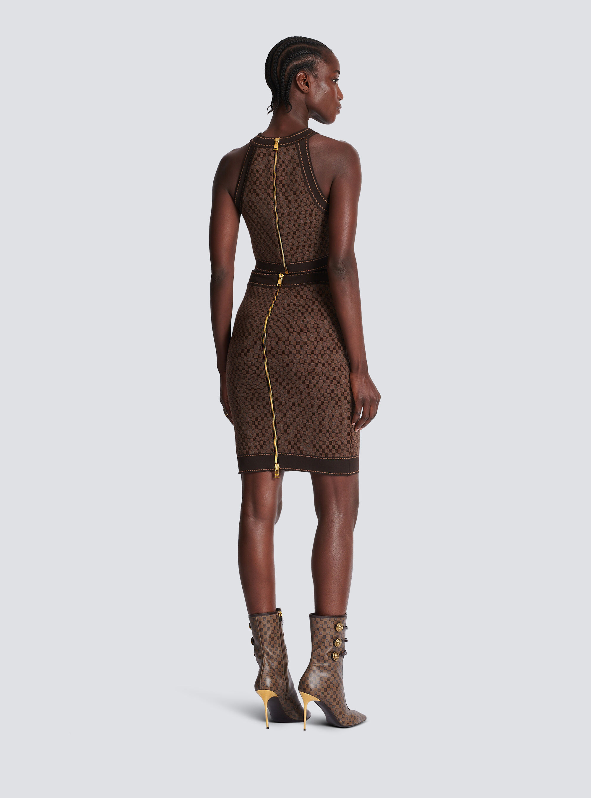 Balmain Mini Monogram Jaquard Crop Top In Brown
