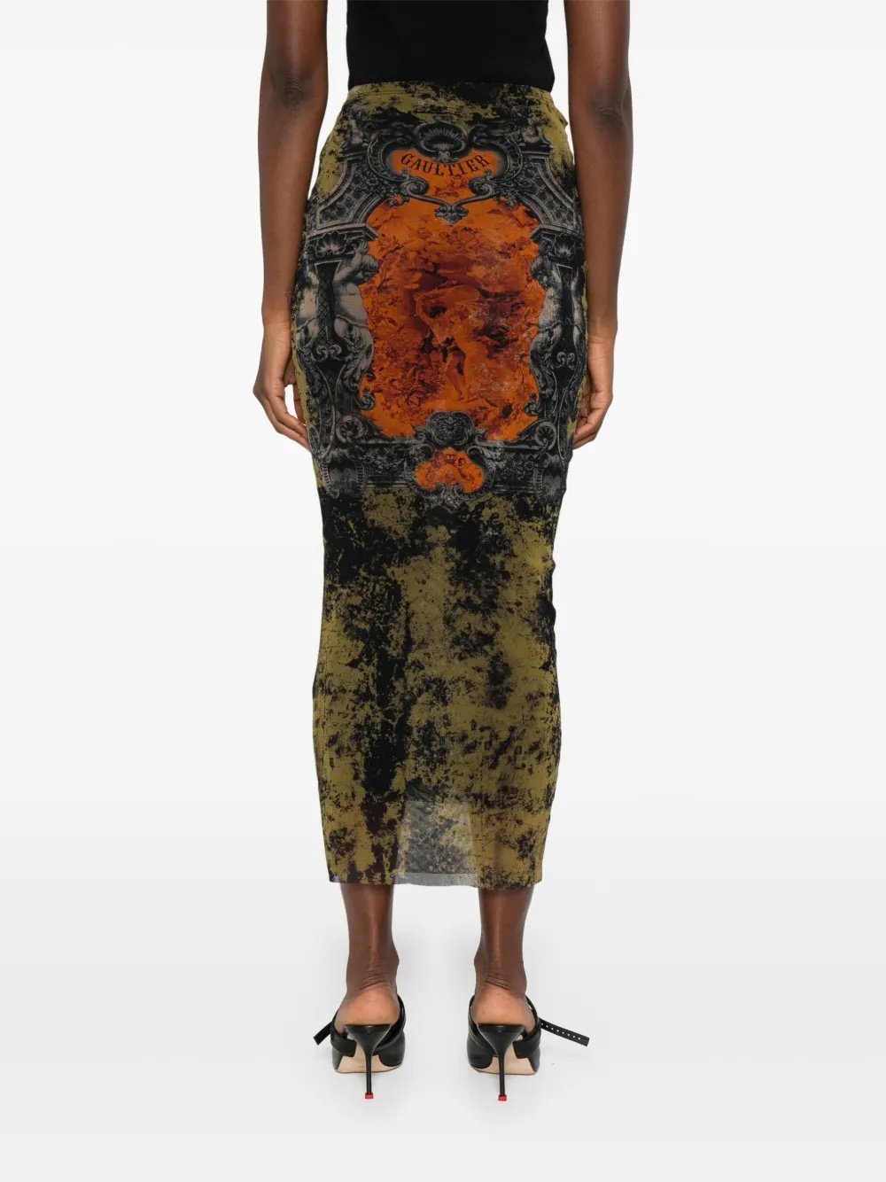 Jean Paul Gaultier Printed Mesh Midi Skirt
