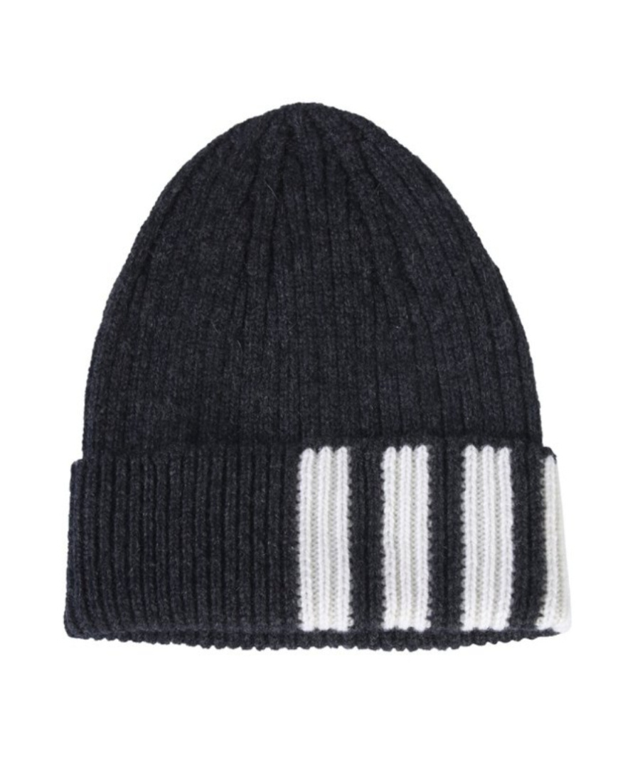 THOM BROWNE 4-BAR STRIPE CASHMERE RIB HAT