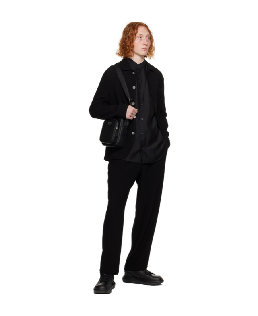 Emporio Armani Loose And Tight Drawstring Casual Pants In Black