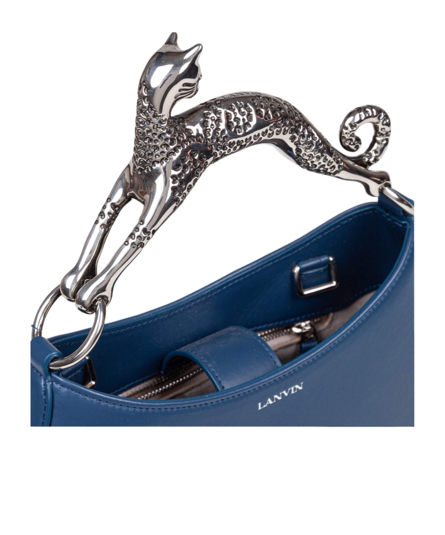 Lanvin Leather Cat Hobo Bag In Blue