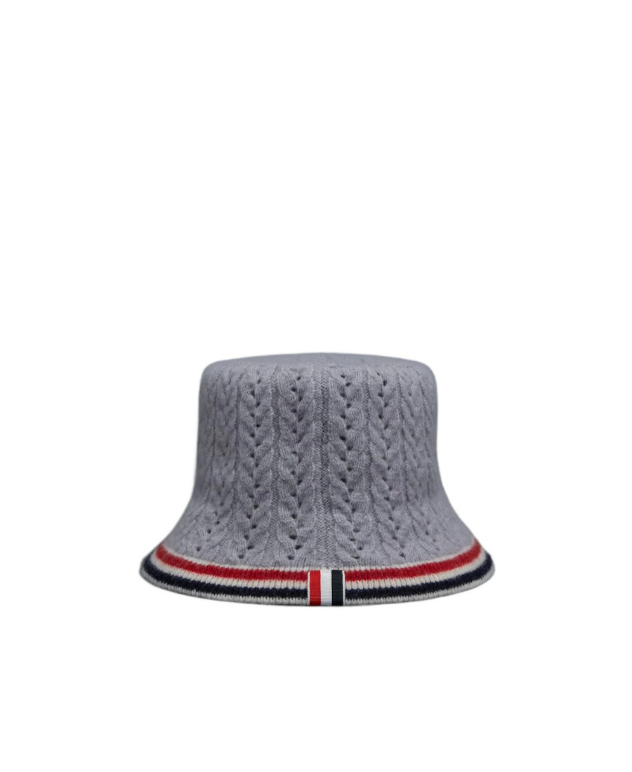 Thom Browne Cable-pointelle Bucket Hat In Gray