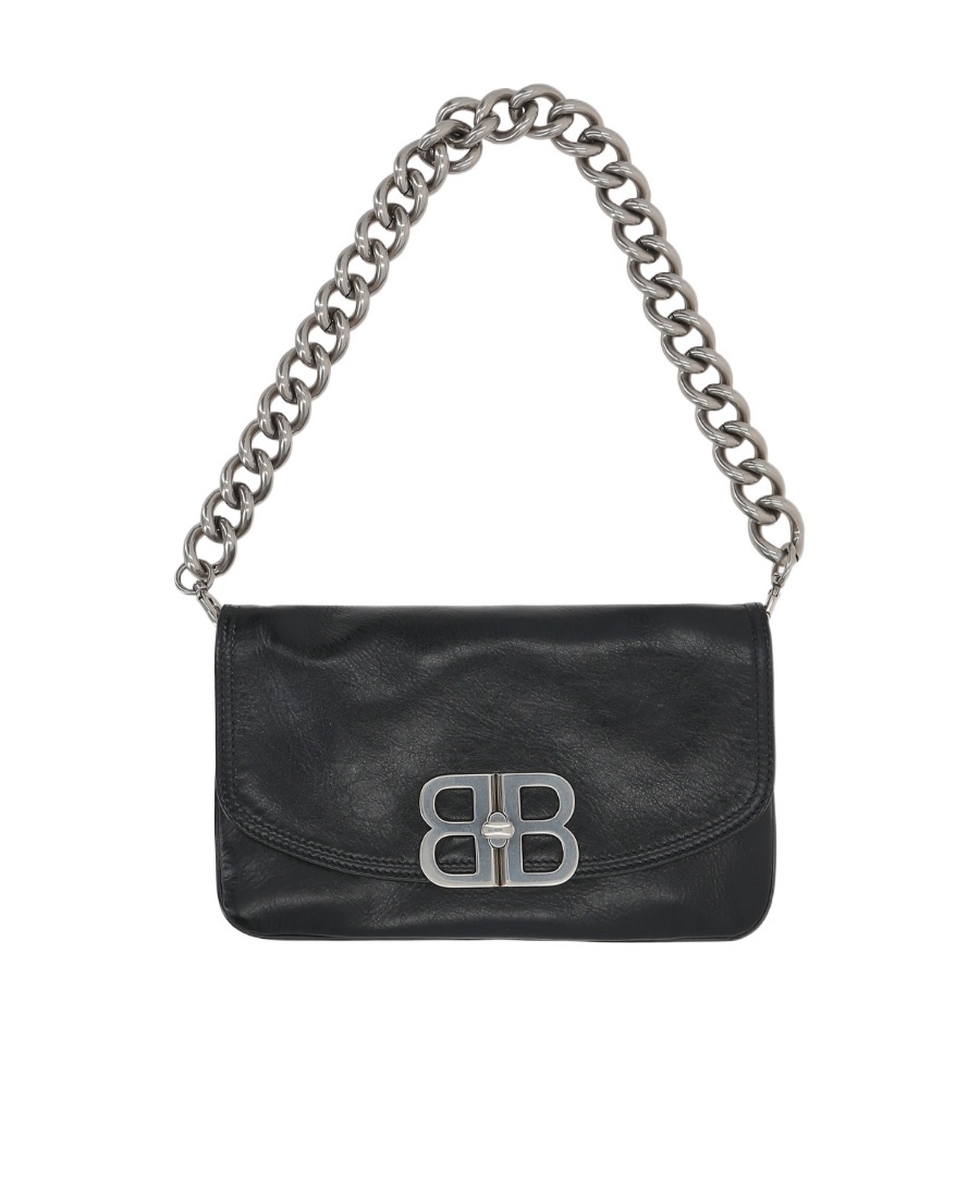Balenciaga Small Leather Soft Flap Shoulder Bag In Black