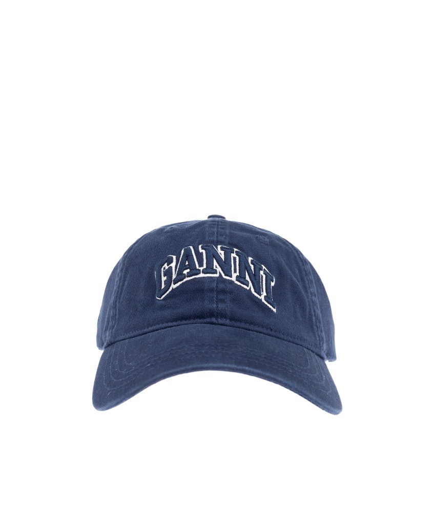 Shop Ganni Navy Blue Canvas Cap