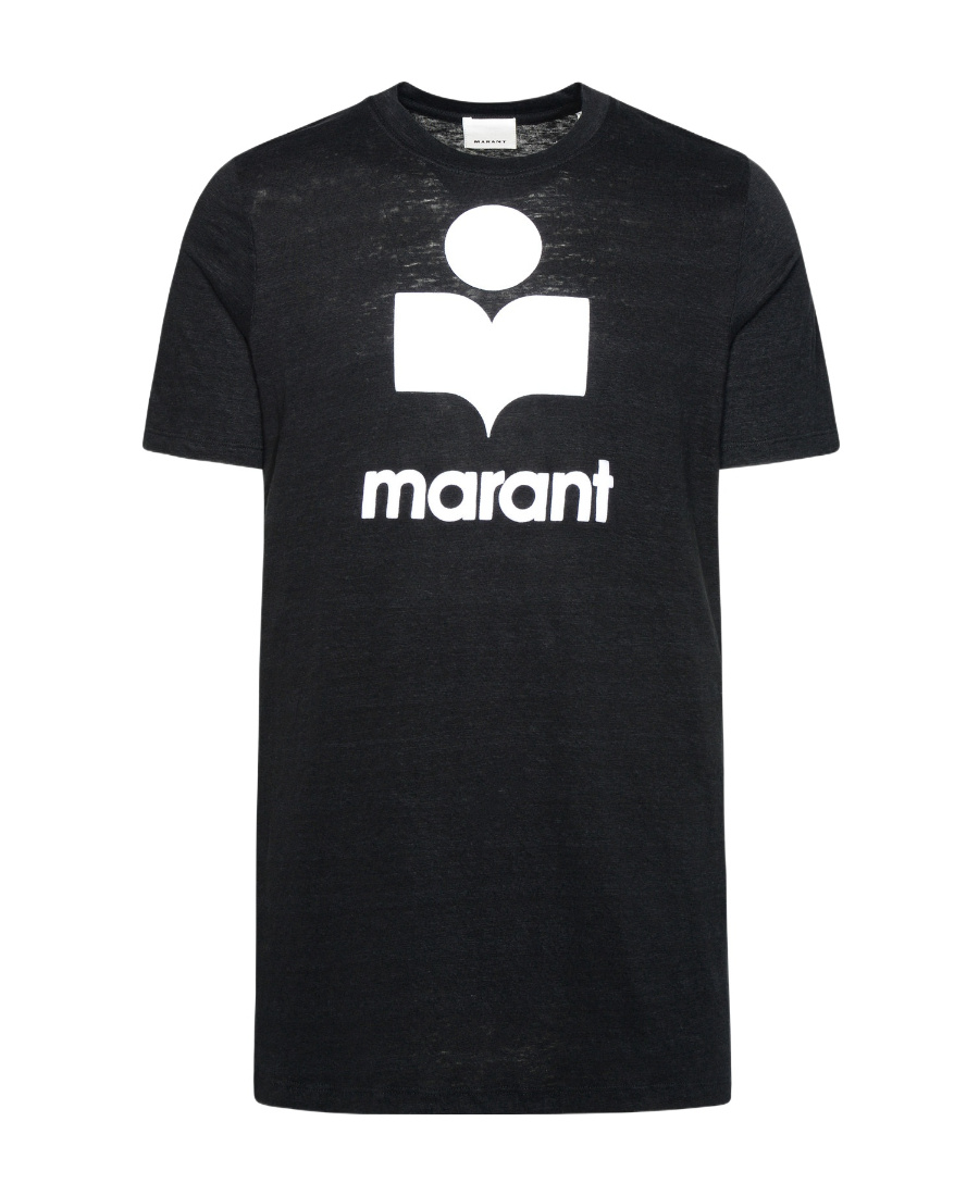 Isabel Marant Linen T-shirt With Iconic Logo Design And Finish In Black