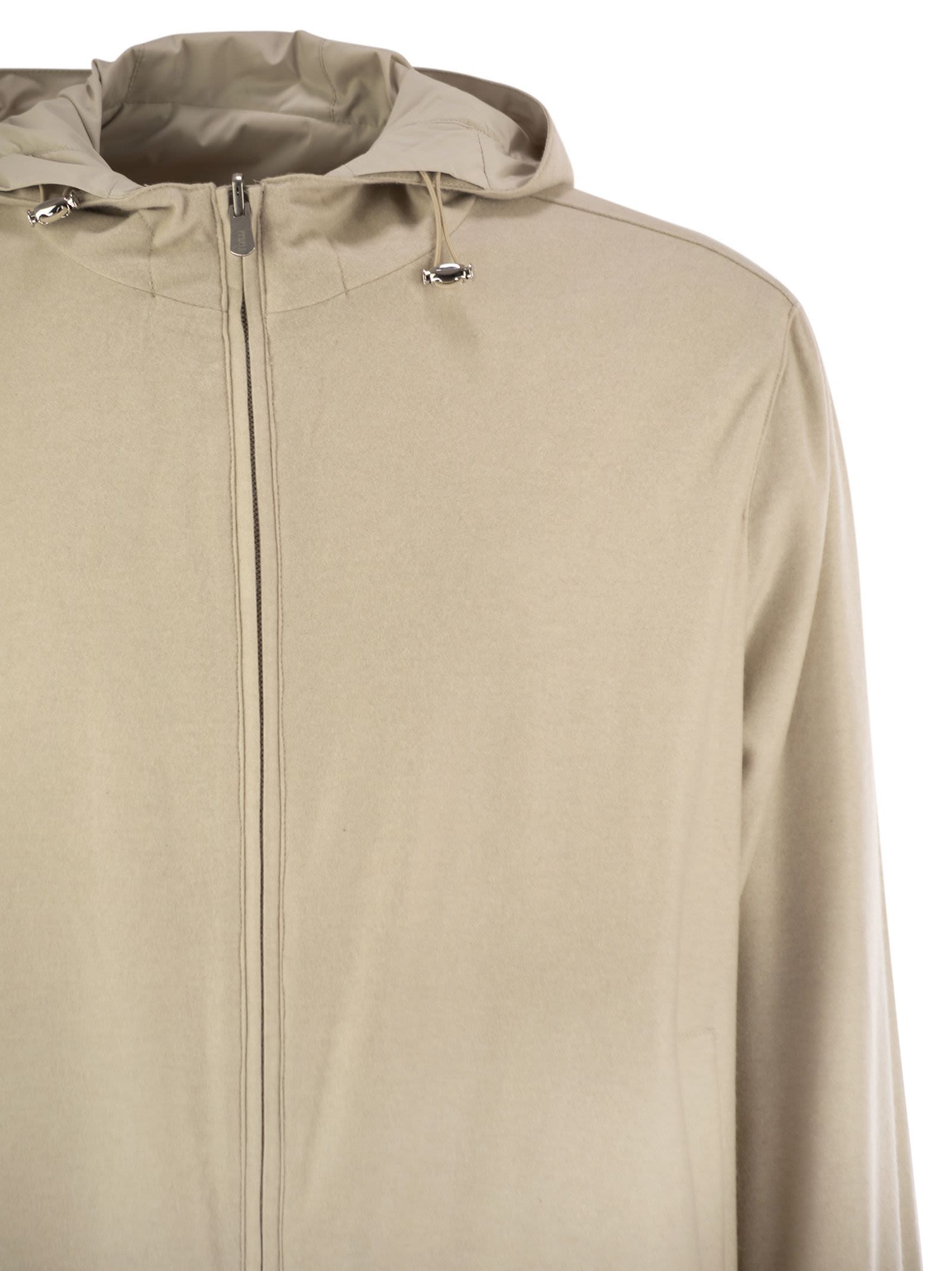 Fedeli Reversible Bomber Jacket With Hood In Cashmere Flannel And Airstop In Brown