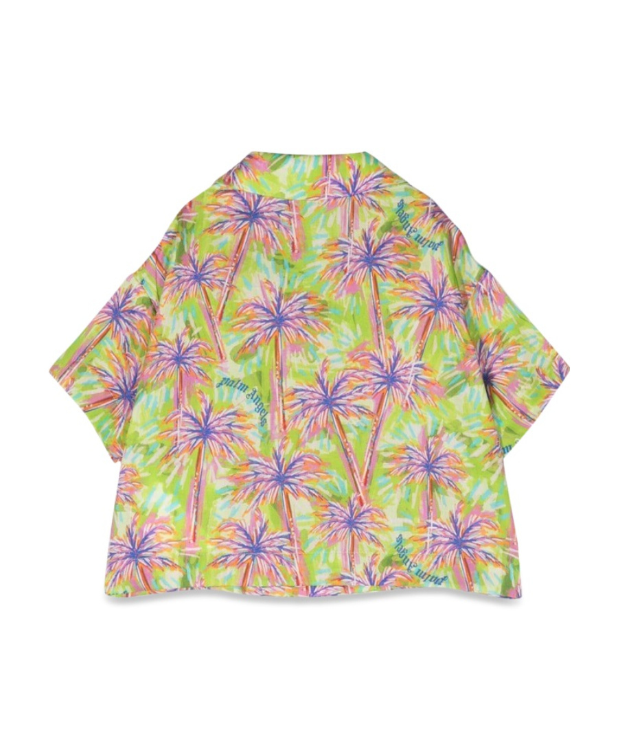 Palm Angels Palm Tree-print Short-sleeve Bowling Shirt In Green