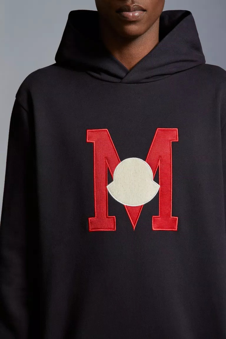 Shop Moncler Embroidered Monogram Hoodie In Blue