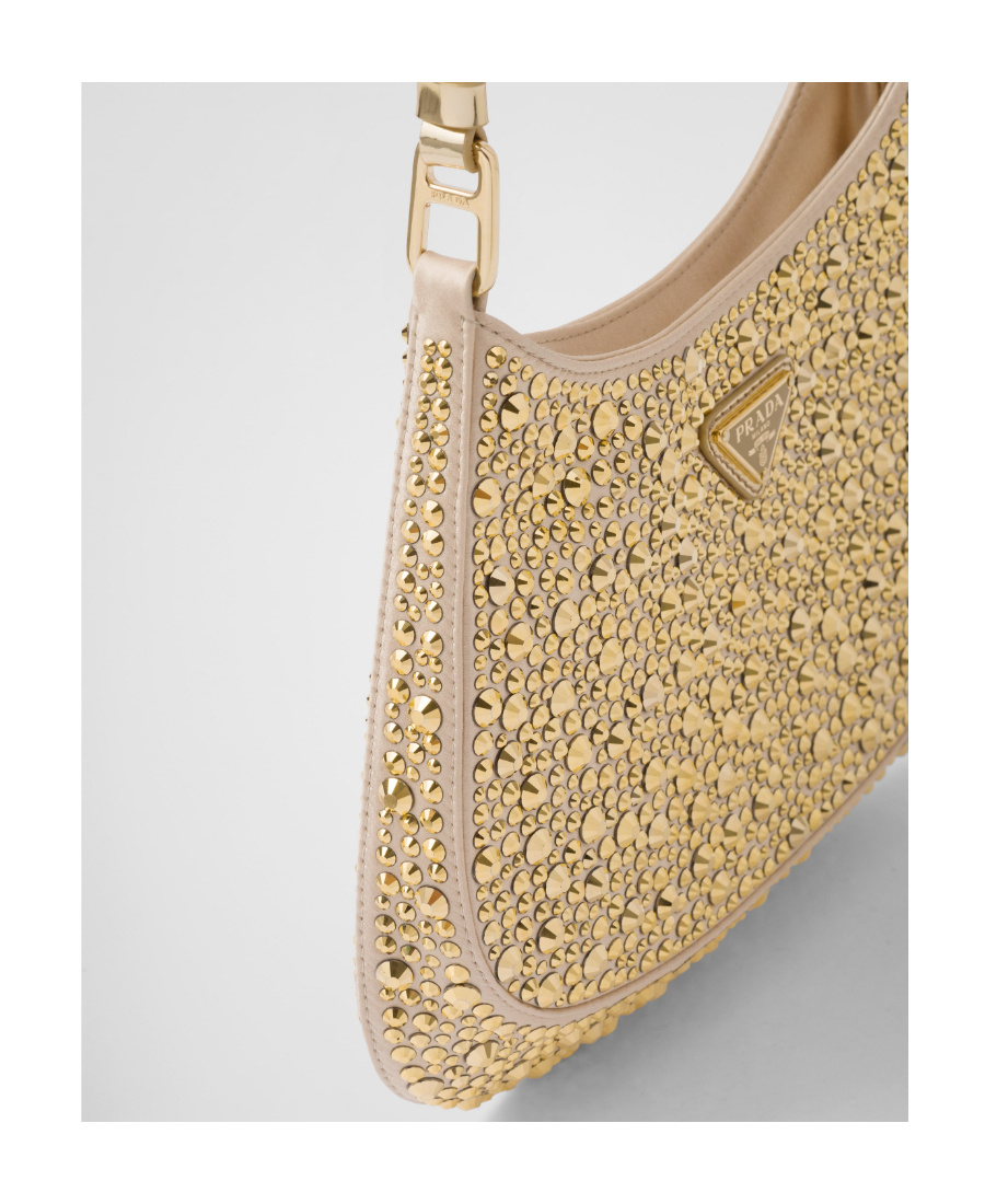 Prada Cleo Satin Bag With Crystals In Yellow