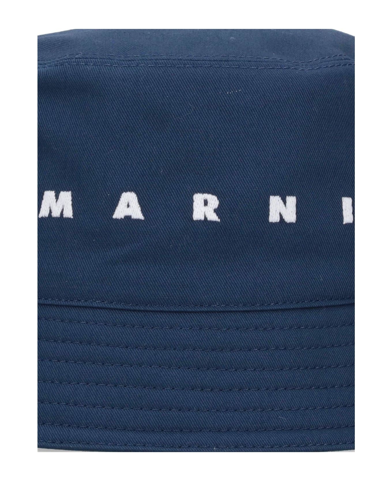 Marni Logo Embroidered Twill Bucket Hat In Blue