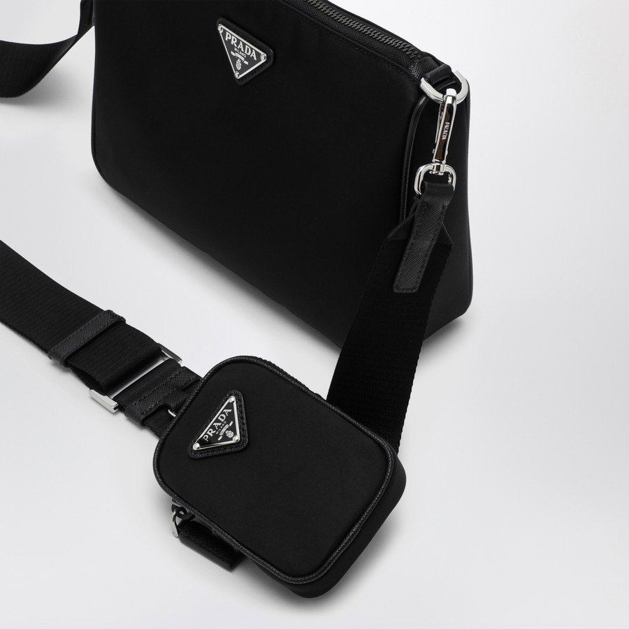 Prada Triangle Logo Re-nylon And Leather Messenger Bag In Black