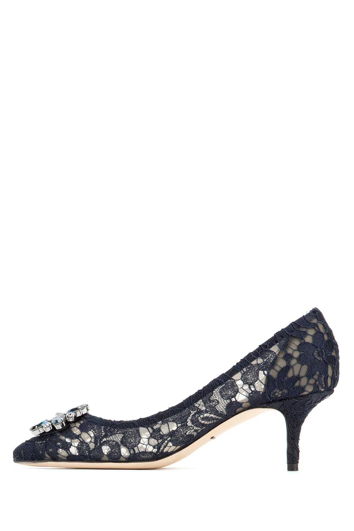 Dolce & Gabbana Scarpe Con Tacco In Pizzo Blu Notte Donna In Black