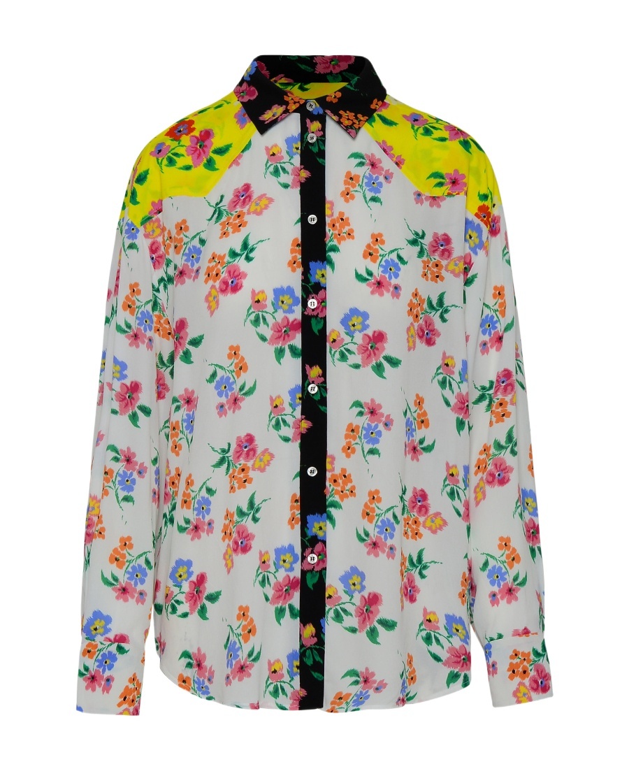 Msgm Floral-print Long-sleeve Shirt In Gray