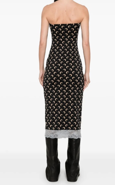 Marine Serre Crescent Moon Strapless Jersey Midi Dress In Black