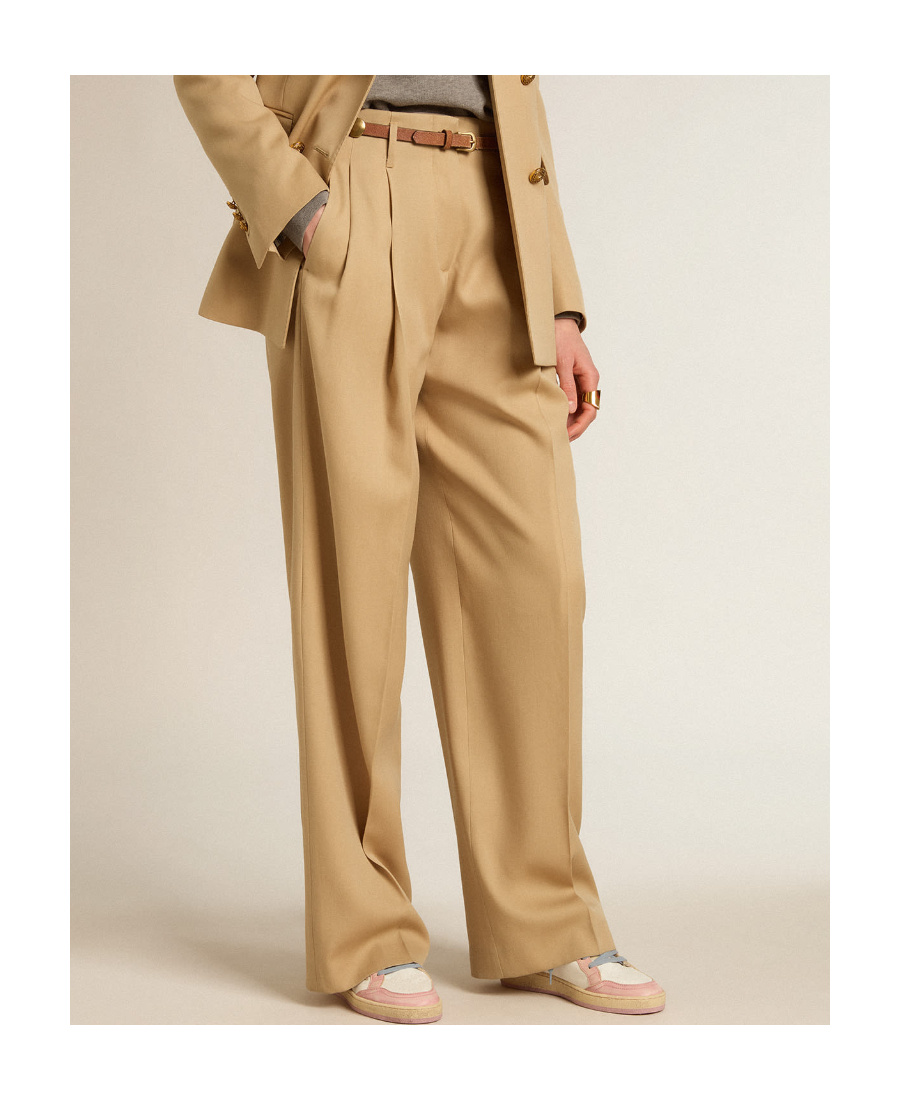 Golden Goose Womens Wool Gabardine Pants In Sand In Nude