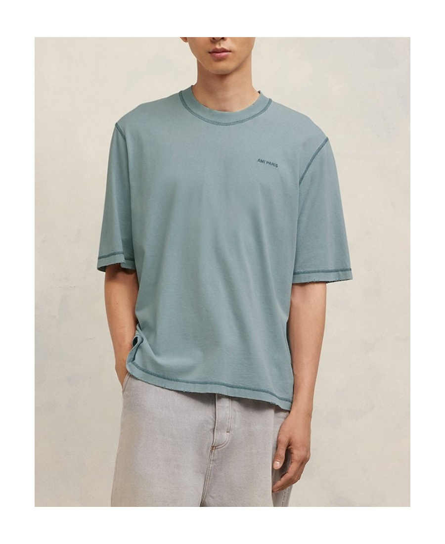 AMI ALEXANDRE MATTIUSSI AMI PARIS LOGO EMBROIDERED CREWNECK T-SHIRT