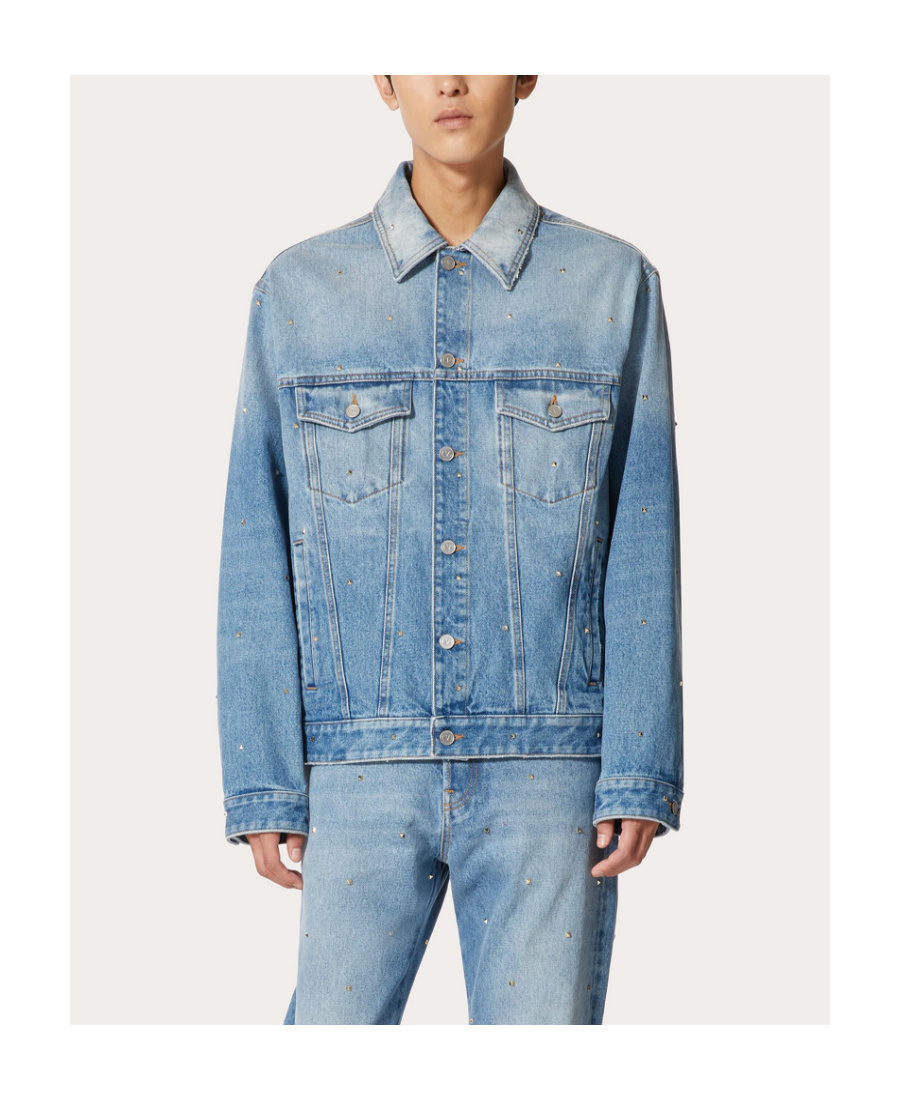 Valentino Buttoned Long-sleeved Denim Jacket In Blue