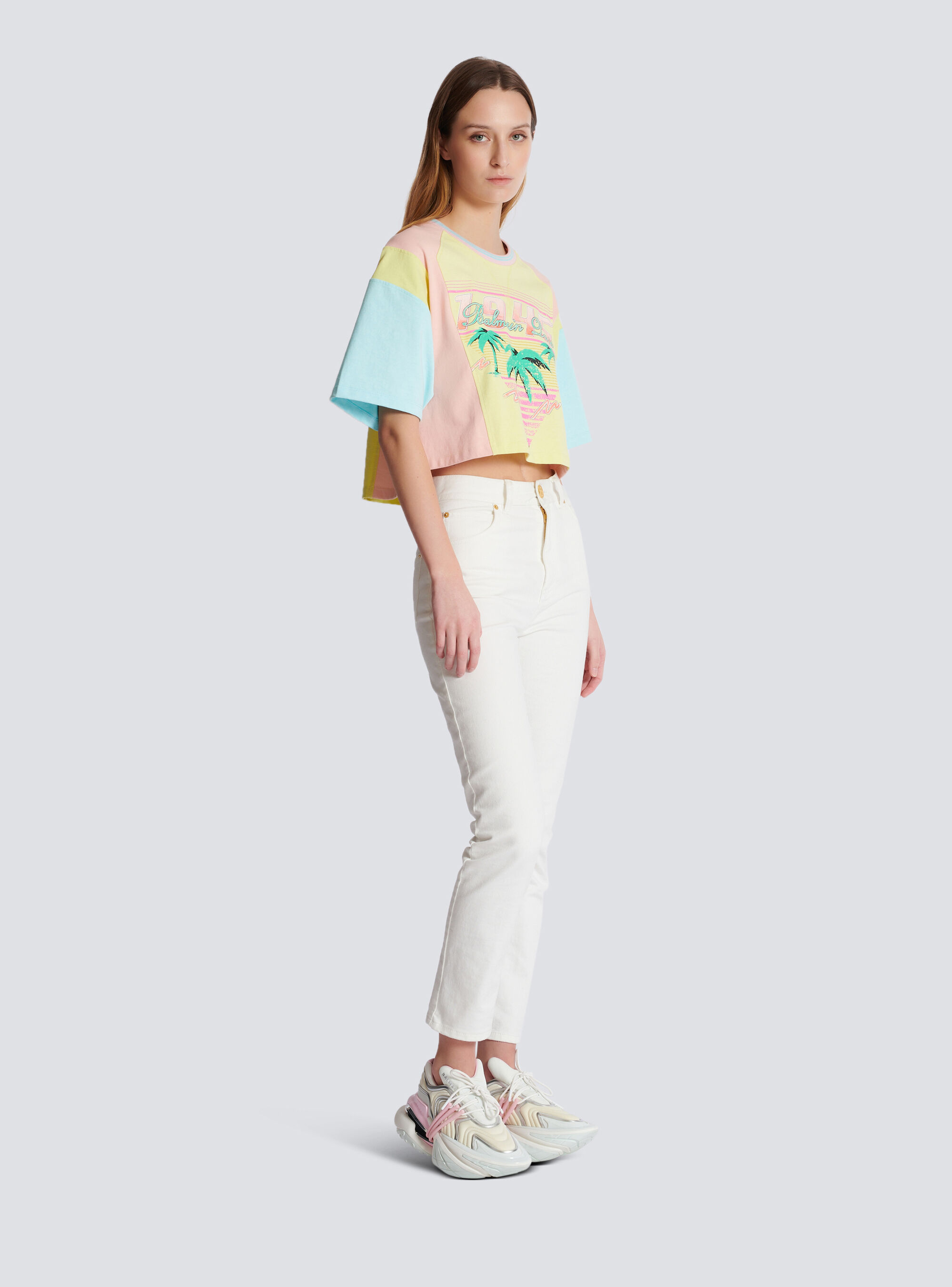 Shop Balmain T-shirt With Palm Tree  Signature Print In Yellow