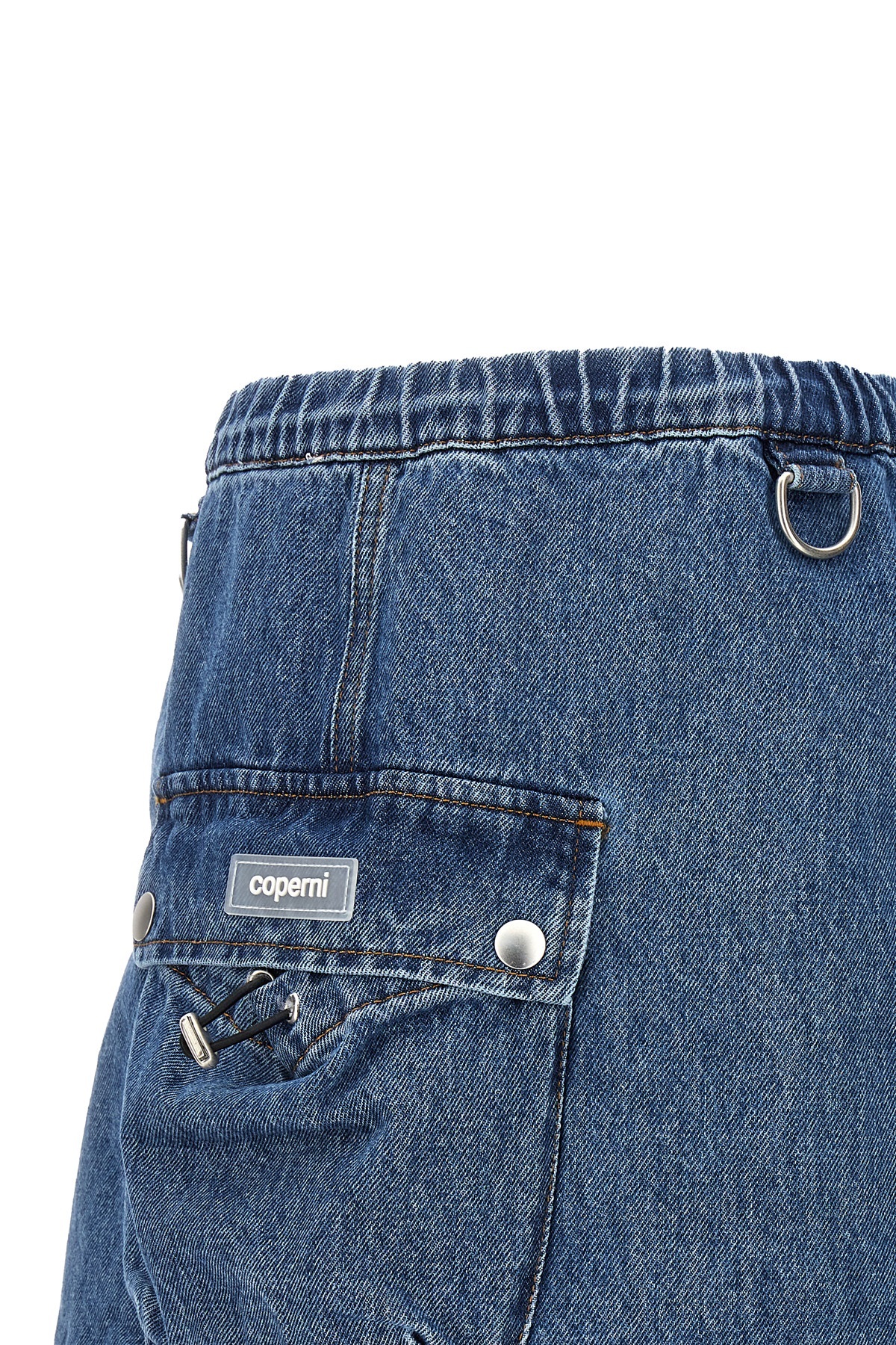 Coperni Denim Skirt With Frontal Logo Patch In Blue