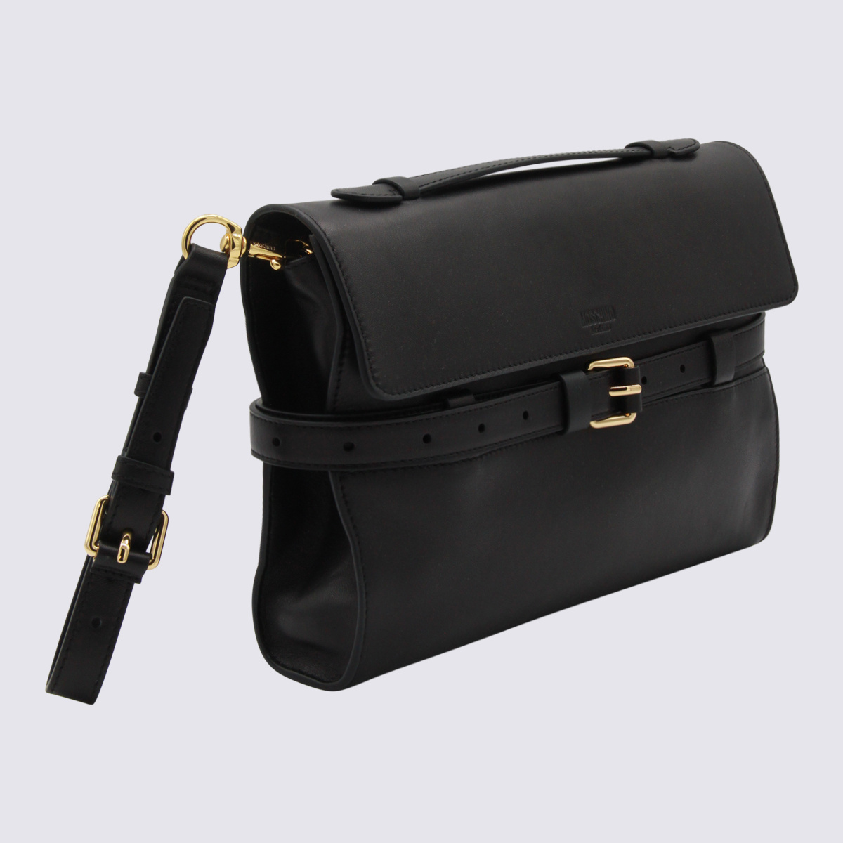 Moschino Strap Detail Top Handle In Black