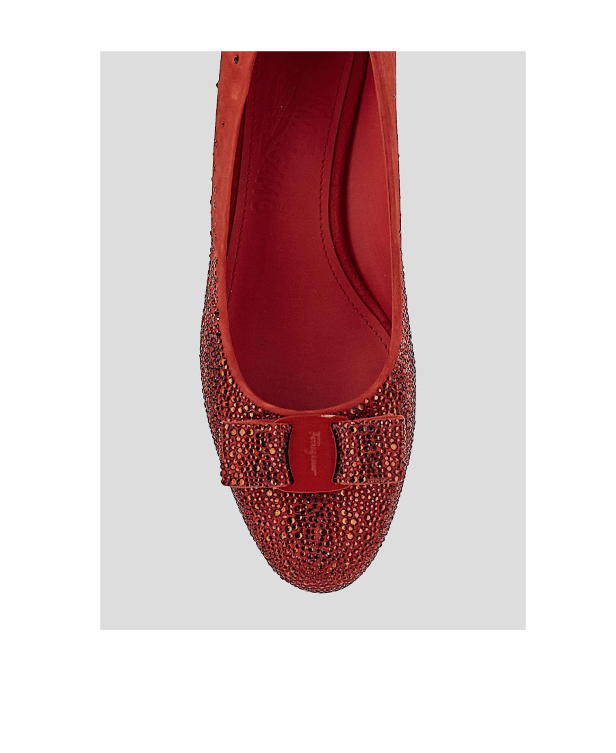 Ferragamo Suede Block Heel Pumps With Bow Detail In Red