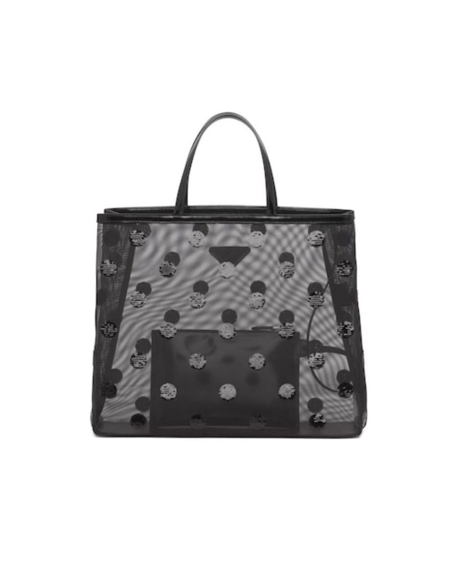 Shop Prada Polka-dot Mesh Tote Bag In Black