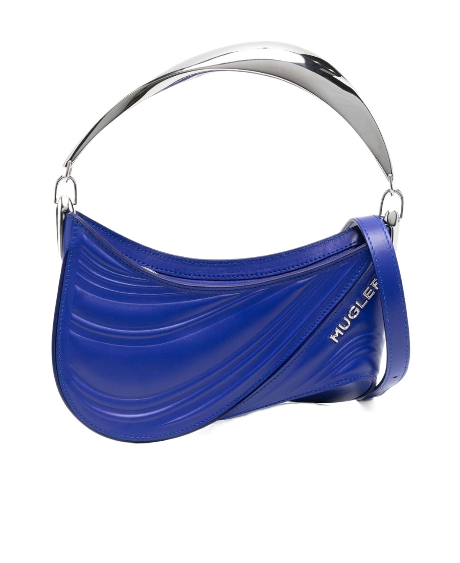 Mugler Small Spiral Curve 01 Embossed Tote Bag In Blue